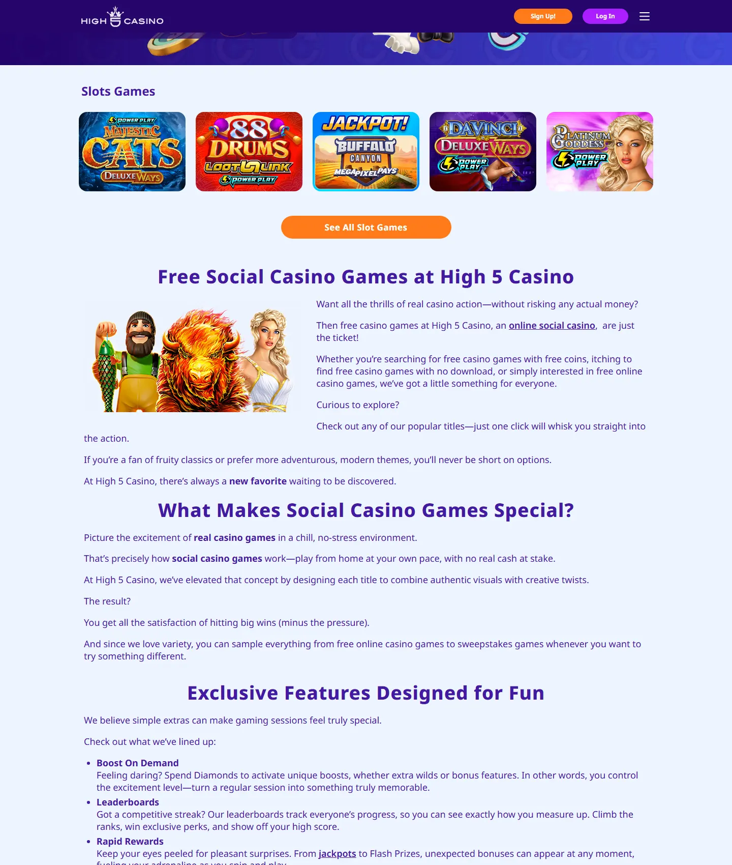 Screenshot of the High5Casino website